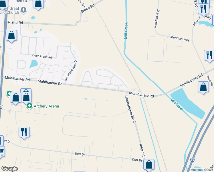 map of restaurants, bars, coffee shops, grocery stores, and more near 5333 Blossom Street in Hamilton