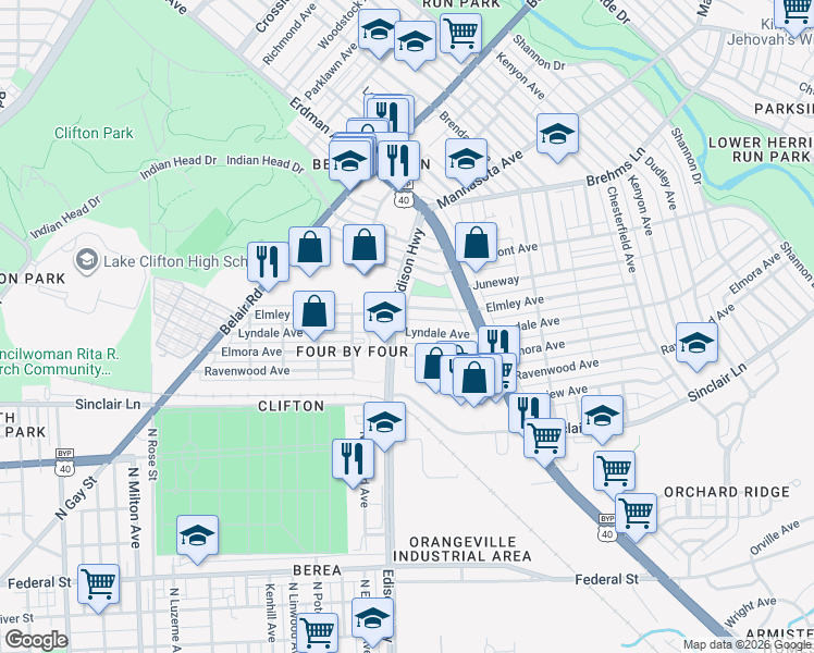 map of restaurants, bars, coffee shops, grocery stores, and more near 101 Independence Avenue Southeast in Washington