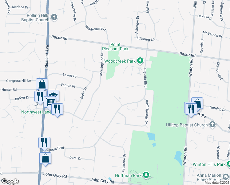 map of restaurants, bars, coffee shops, grocery stores, and more near 325 Knollridge Court in Fairfield