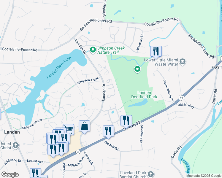 map of restaurants, bars, coffee shops, grocery stores, and more near 2710 Bowline Court in Maineville