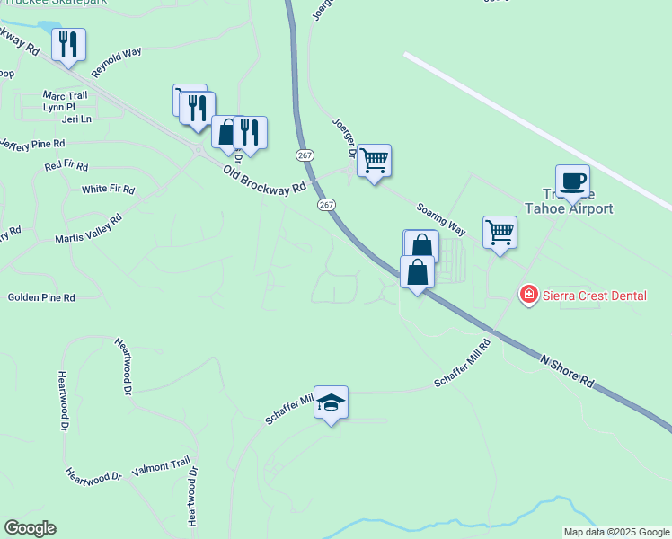 map of restaurants, bars, coffee shops, grocery stores, and more near 11844 Hope Court in Truckee