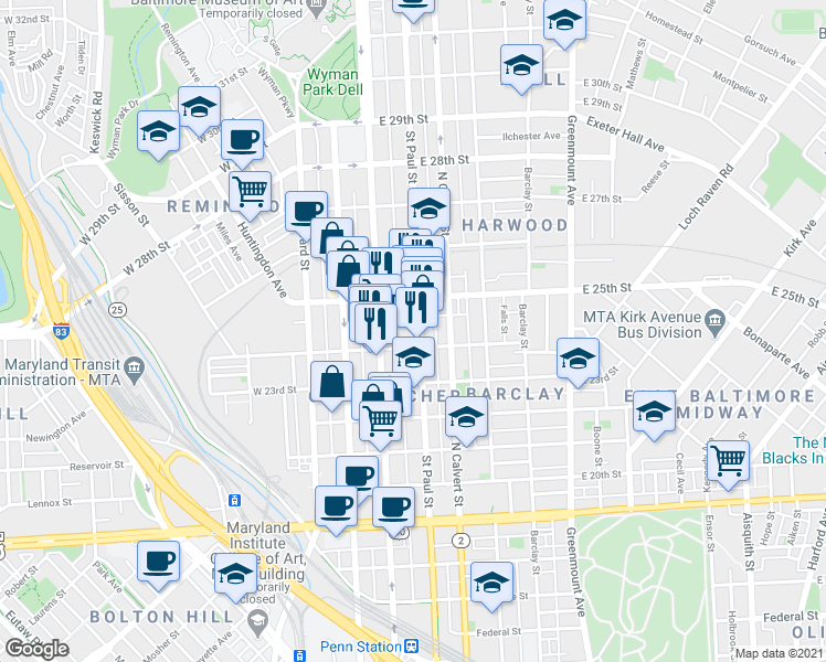 map of restaurants, bars, coffee shops, grocery stores, and more near 101 Independence Avenue Southeast in Washington