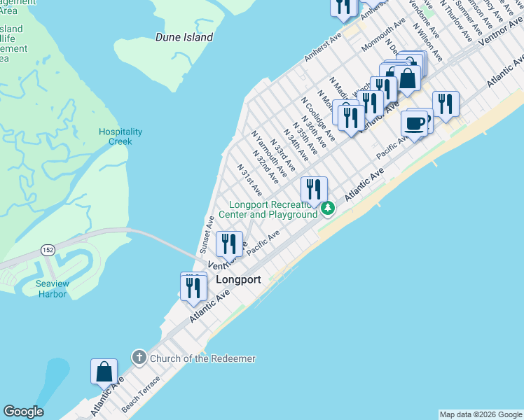 map of restaurants, bars, coffee shops, grocery stores, and more near 3009 Devon Avenue in Longport