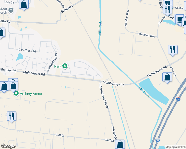 map of restaurants, bars, coffee shops, grocery stores, and more near 5384 Blossom Street in Butler County