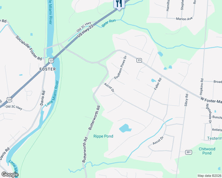 map of restaurants, bars, coffee shops, grocery stores, and more near in Maineville