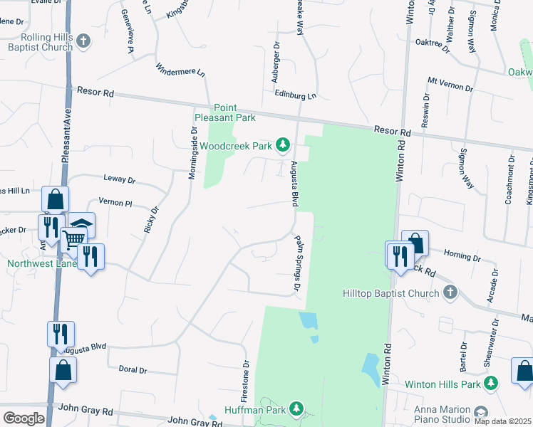 map of restaurants, bars, coffee shops, grocery stores, and more near 2065 Woodtrail Drive in Hamilton
