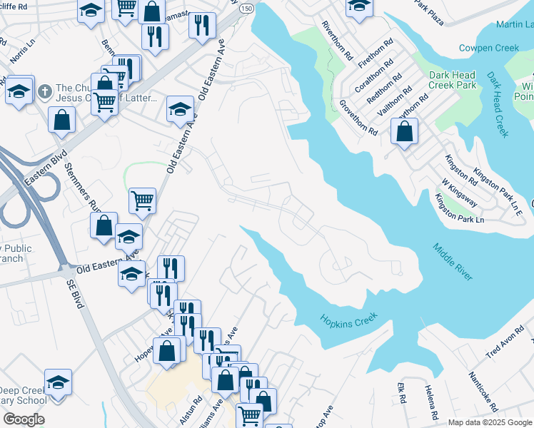 map of restaurants, bars, coffee shops, grocery stores, and more near 425 Hopkins Landing Drive in Baltimore