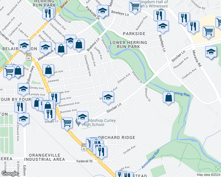 map of restaurants, bars, coffee shops, grocery stores, and more near 3918 Dudley Avenue in Baltimore