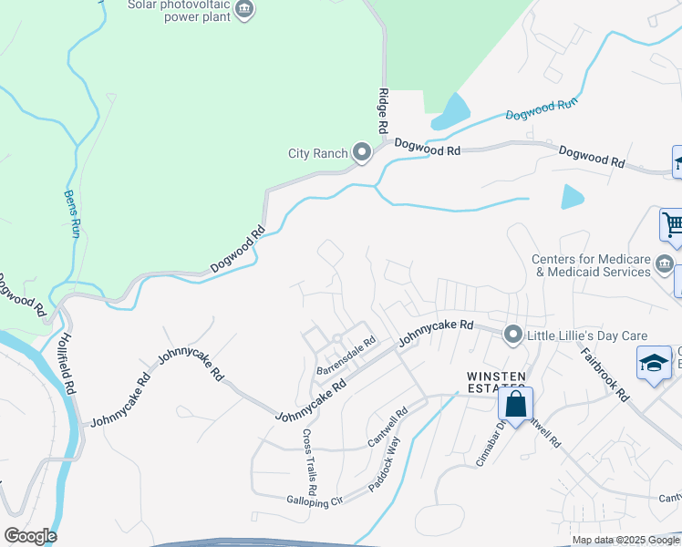 map of restaurants, bars, coffee shops, grocery stores, and more near 7726 Johnnycake Road in Woodlawn