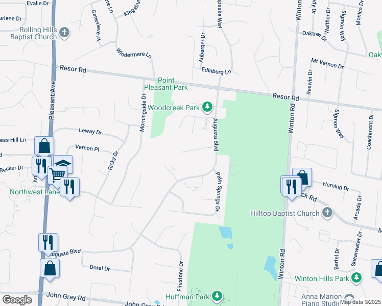 map of restaurants, bars, coffee shops, grocery stores, and more near 2065 Woodtrail Drive in Hamilton