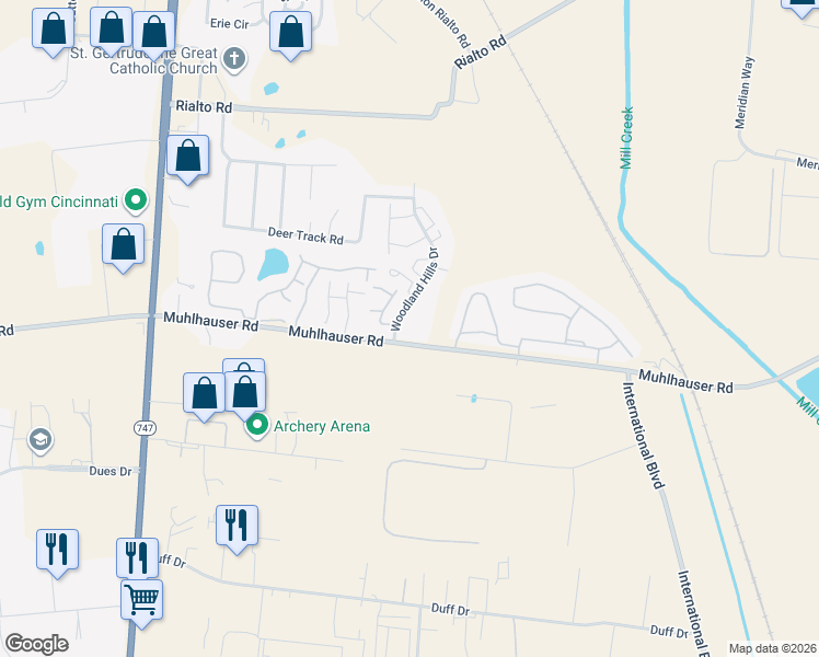 map of restaurants, bars, coffee shops, grocery stores, and more near 9550 Olde Woods Drive in Hamilton