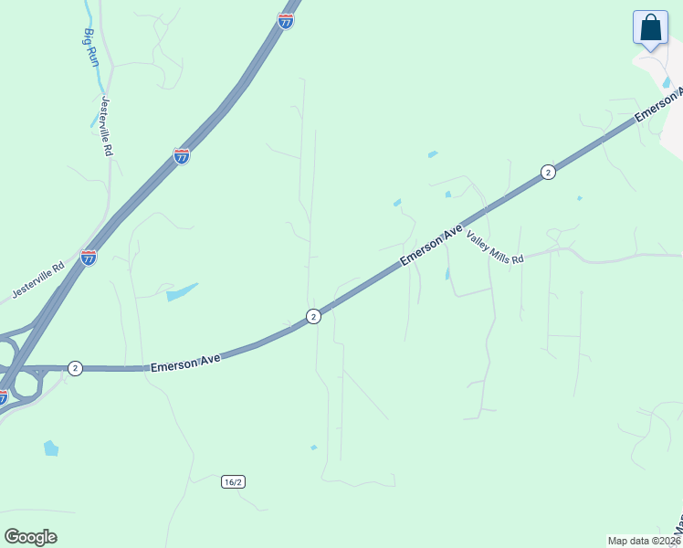 map of restaurants, bars, coffee shops, grocery stores, and more near 7627 Emerson Avenue in Parkersburg