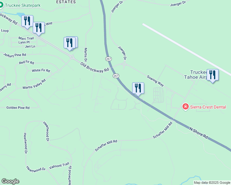 map of restaurants, bars, coffee shops, grocery stores, and more near 11703 Hope Court in Truckee