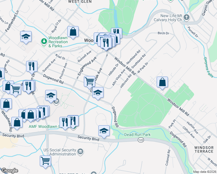 map of restaurants, bars, coffee shops, grocery stores, and more near 1806 Alto Vista Avenue in Woodlawn