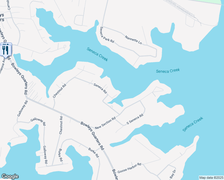 map of restaurants, bars, coffee shops, grocery stores, and more near 1151 Seneca Road in Middle River
