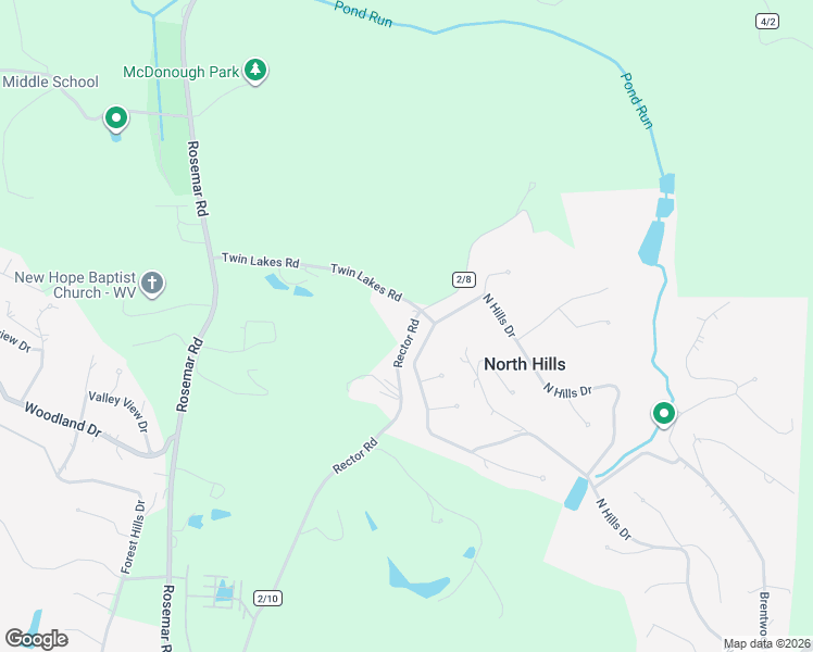 map of restaurants, bars, coffee shops, grocery stores, and more near 8 Rector Road in Parkersburg