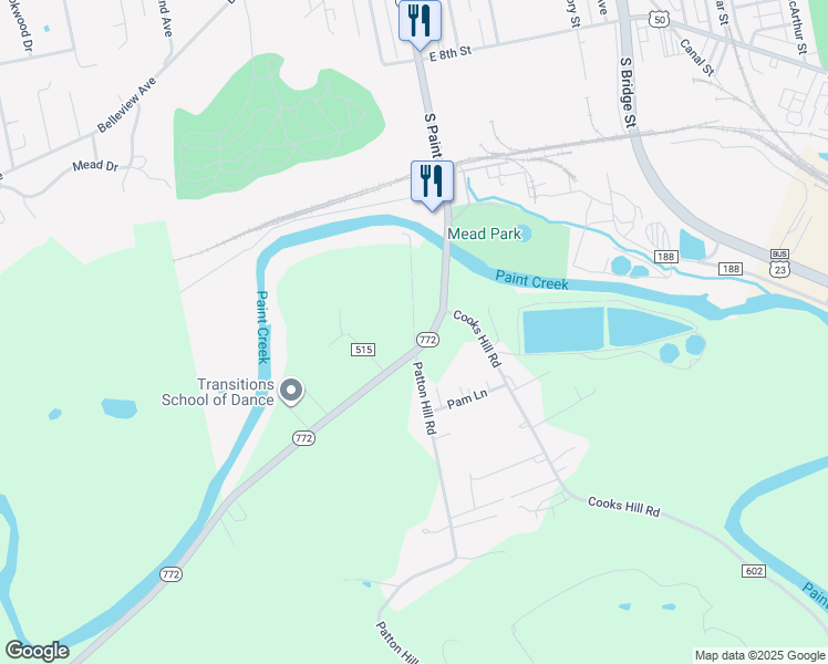 map of restaurants, bars, coffee shops, grocery stores, and more near 3351 Patton Hill Rd in Chillicothe