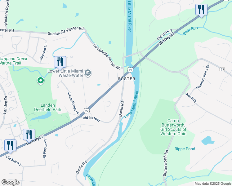 map of restaurants, bars, coffee shops, grocery stores, and more near 1897 U.S. 22 in Maineville