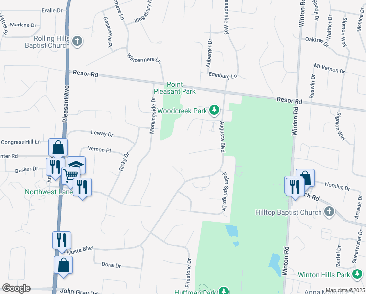map of restaurants, bars, coffee shops, grocery stores, and more near 2060 Woodtrail Drive in Fairfield
