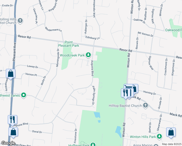 map of restaurants, bars, coffee shops, grocery stores, and more near 2100 Woodtrail Drive in Fairfield