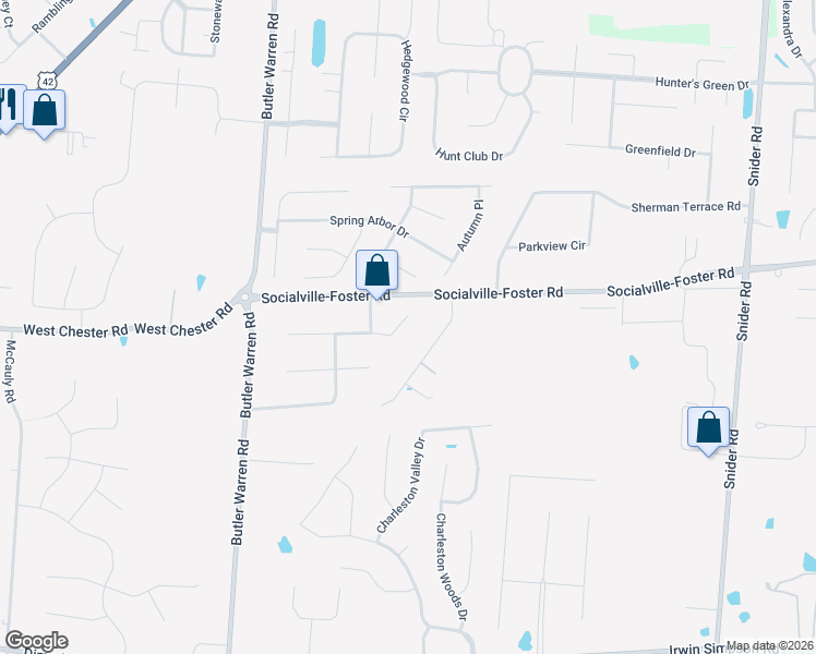 map of restaurants, bars, coffee shops, grocery stores, and more near 6655 Pin Oak Court in Mason