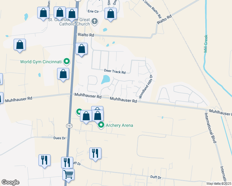 map of restaurants, bars, coffee shops, grocery stores, and more near 4940 Muhlhauser Road in Butler County