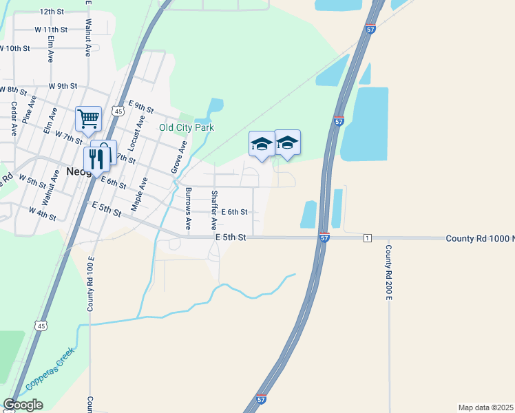map of restaurants, bars, coffee shops, grocery stores, and more near 618 Wilson Avenue in Neoga