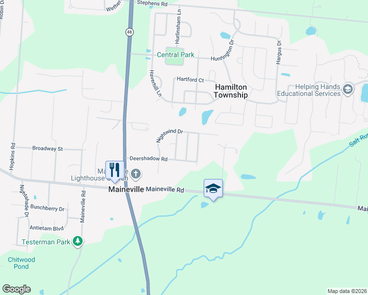 map of restaurants, bars, coffee shops, grocery stores, and more near 408 Morning Sun Drive in Maineville