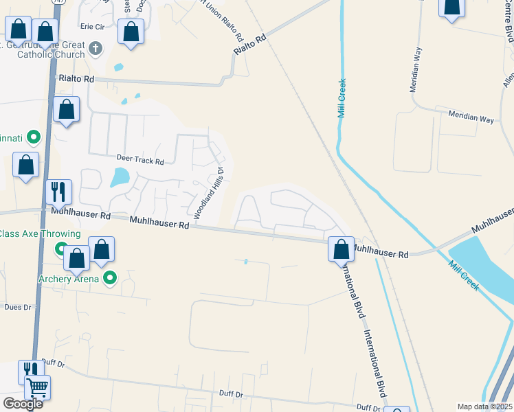 map of restaurants, bars, coffee shops, grocery stores, and more near 9449 Triangle Drive in Hamilton