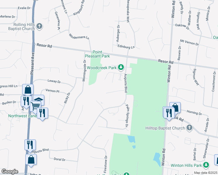 map of restaurants, bars, coffee shops, grocery stores, and more near 2060 Woodtrail Drive in Fairfield