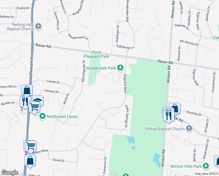 map of restaurants, bars, coffee shops, grocery stores, and more near 2060 Woodtrail Drive in Fairfield