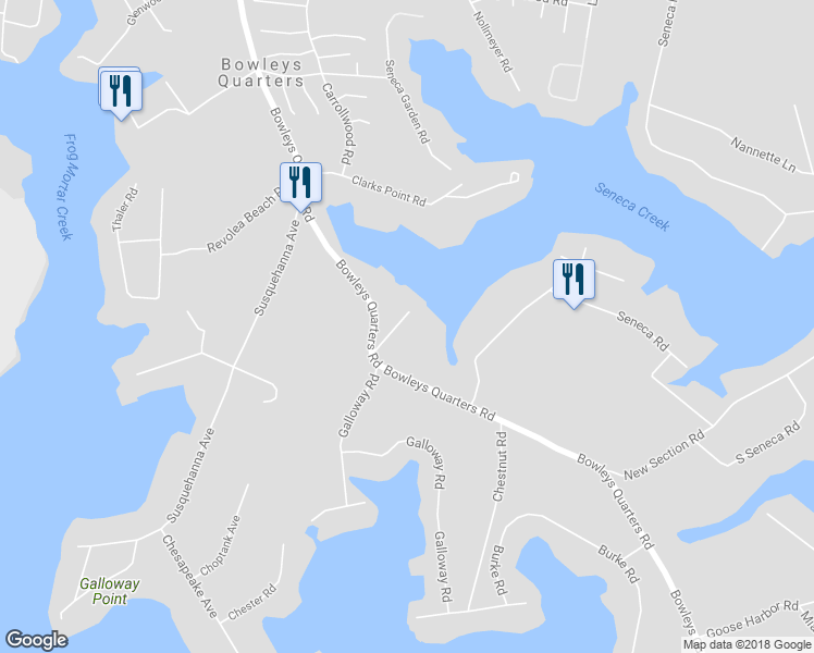 map of restaurants, bars, coffee shops, grocery stores, and more near 955 Bowleys Quarters Road in Middle River