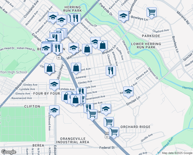 map of restaurants, bars, coffee shops, grocery stores, and more near in Baltimore