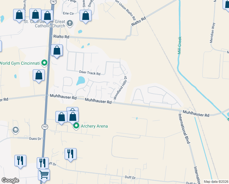 map of restaurants, bars, coffee shops, grocery stores, and more near 9550 Olde Woods Drive in Hamilton