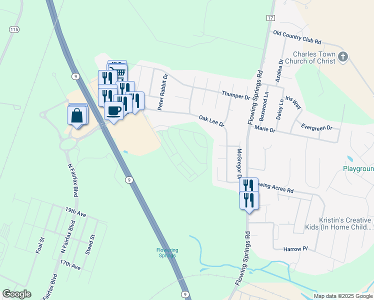 map of restaurants, bars, coffee shops, grocery stores, and more near 118 Coolidge Avenue in Ranson