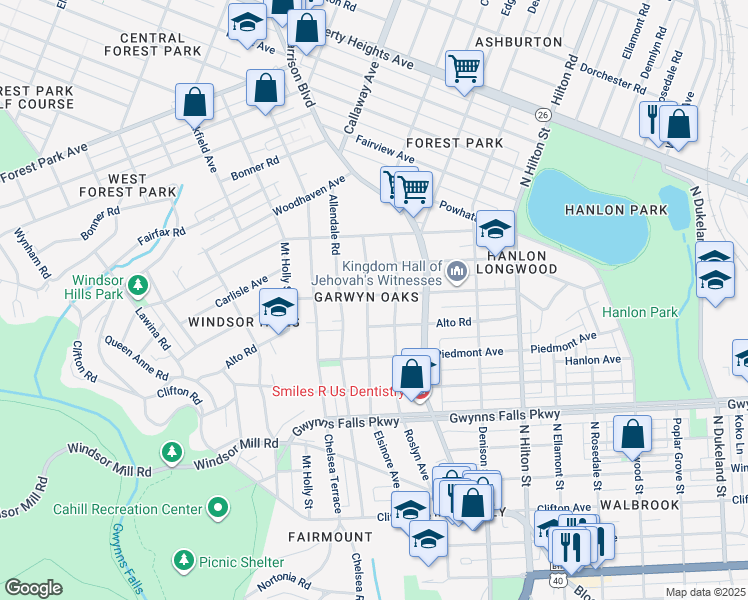 map of restaurants, bars, coffee shops, grocery stores, and more near 2611 Elsinore Avenue in Baltimore