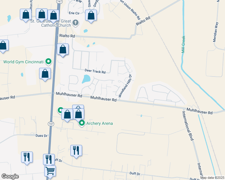 map of restaurants, bars, coffee shops, grocery stores, and more near 5062 Queenswood Court in Hamilton