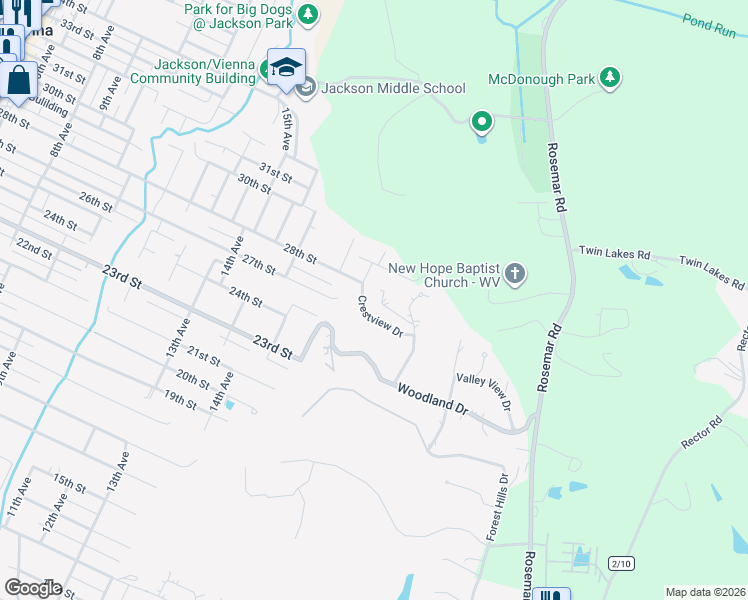 map of restaurants, bars, coffee shops, grocery stores, and more near 6-10 Crestview Drive in Vienna