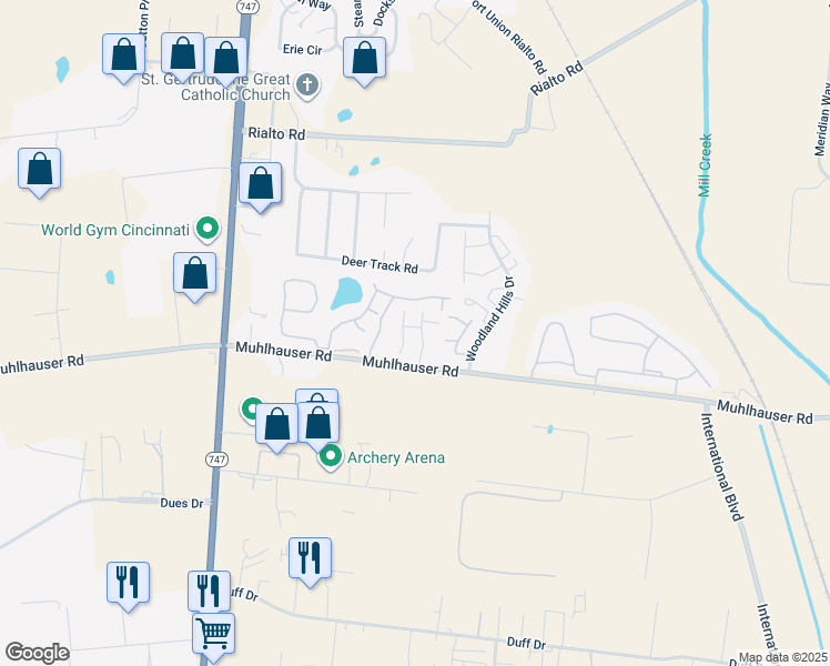 map of restaurants, bars, coffee shops, grocery stores, and more near 4940 Muhlhauser Road in Butler County