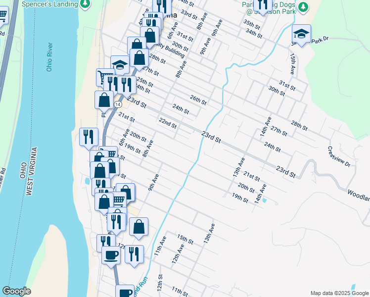 map of restaurants, bars, coffee shops, grocery stores, and more near 912 21st Street in Vienna