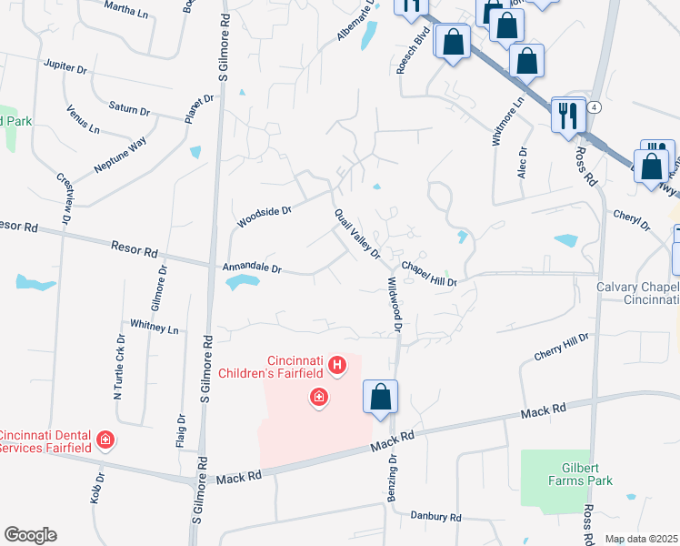 map of restaurants, bars, coffee shops, grocery stores, and more near 4 Brushback Court in Fairfield