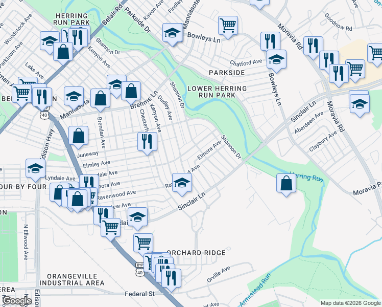 map of restaurants, bars, coffee shops, grocery stores, and more near 3923 Lyndale Ave in Baltimore