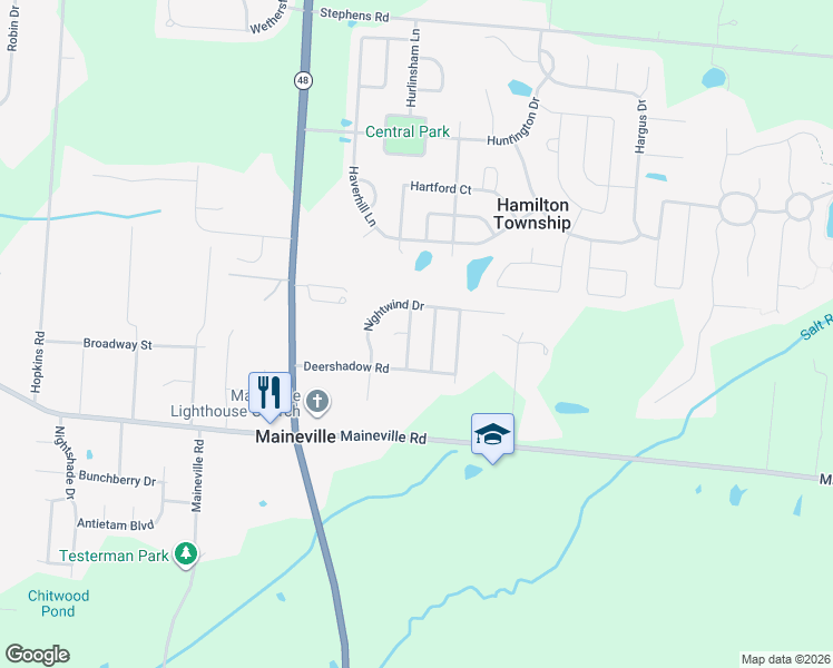 map of restaurants, bars, coffee shops, grocery stores, and more near 408 Morning Sun Drive in Maineville