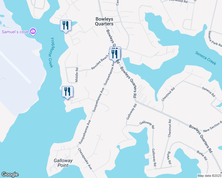map of restaurants, bars, coffee shops, grocery stores, and more near 919 Susquehanna Avenue in Middle River