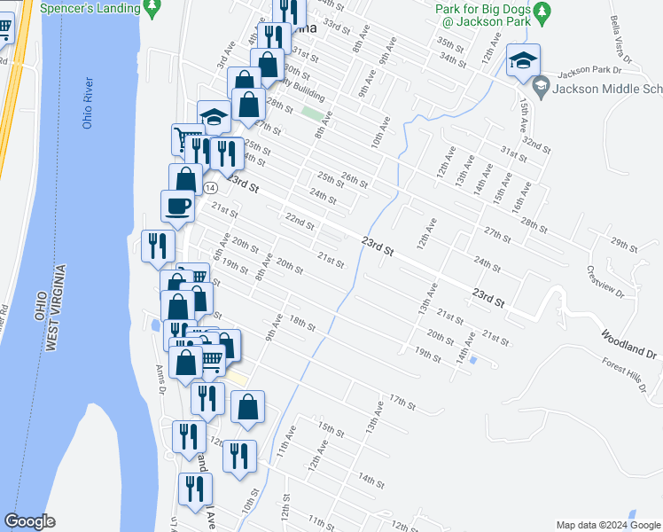 map of restaurants, bars, coffee shops, grocery stores, and more near 921 21st Street in Vienna