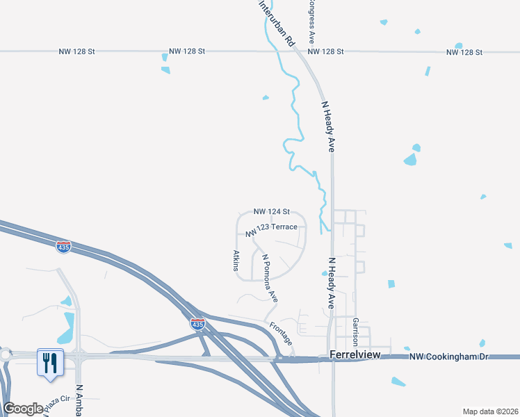 map of restaurants, bars, coffee shops, grocery stores, and more near 7814 Northwest 123 Terrace in Kansas City