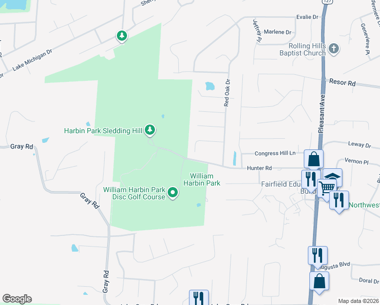 map of restaurants, bars, coffee shops, grocery stores, and more near 1300 Parkway Court in Fairfield
