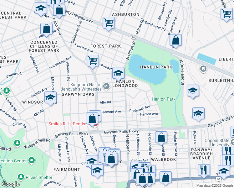 map of restaurants, bars, coffee shops, grocery stores, and more near 3311 Bateman Avenue in Baltimore