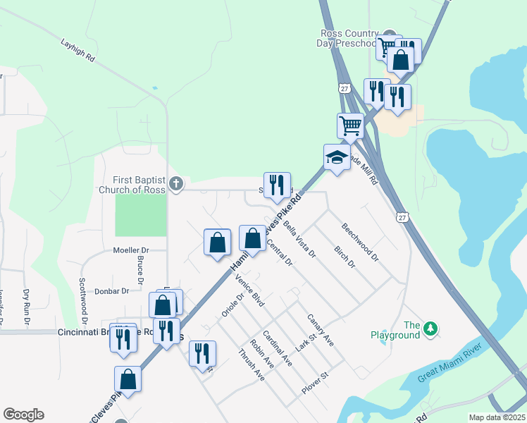 map of restaurants, bars, coffee shops, grocery stores, and more near 2435 Bella Vista Drive in Fairfield