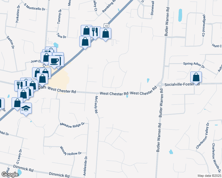 map of restaurants, bars, coffee shops, grocery stores, and more near 9245 West Meadow Drive in Butler County